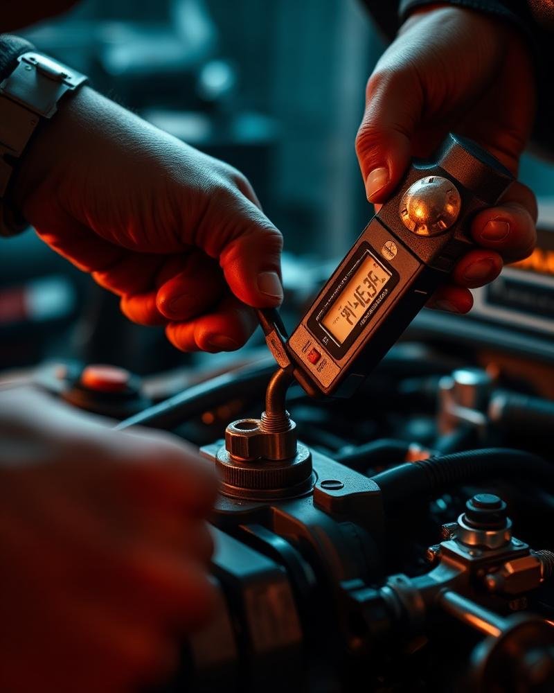 Mecánico ajustando con llave de torque digital